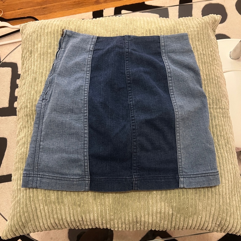 Free People Modern Femme Denim Mini Two-Toned Skirt